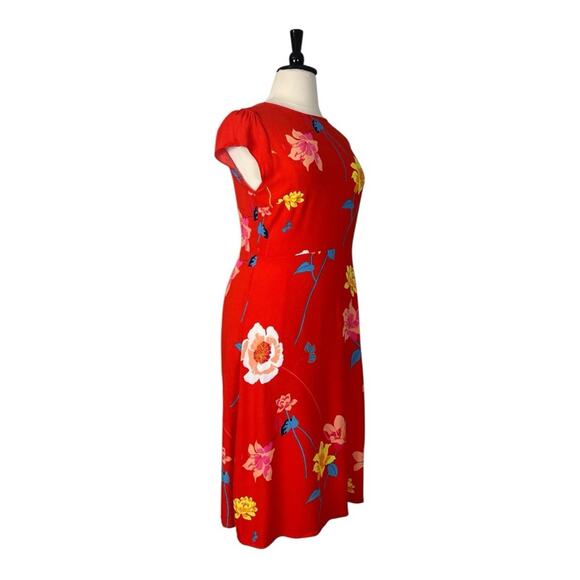 LOFT Midi Dress Cap Sleeves A-line Red Pink Multi Floral Women’s Plus Size 14 - Picture 2 of 10